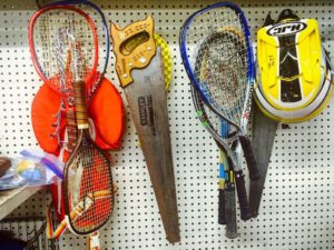 rackets, saws, backpacks